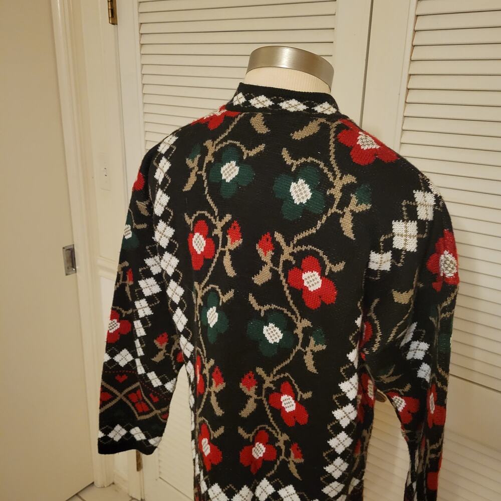 Vintage Woven Plaid Floral Midi Acrylic Sweater Dress Medium Large - Picture 5 of 8